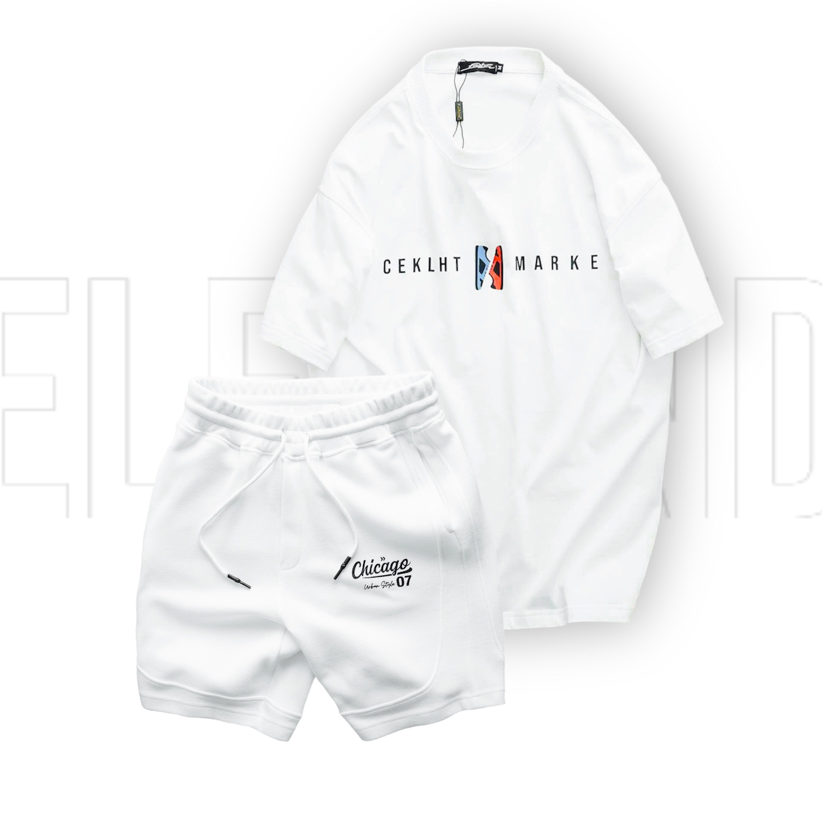 Set Bộ Nam Quần Short Thun Áo Cổ Tròn Oversize In Chữ CEKLHT MARKET