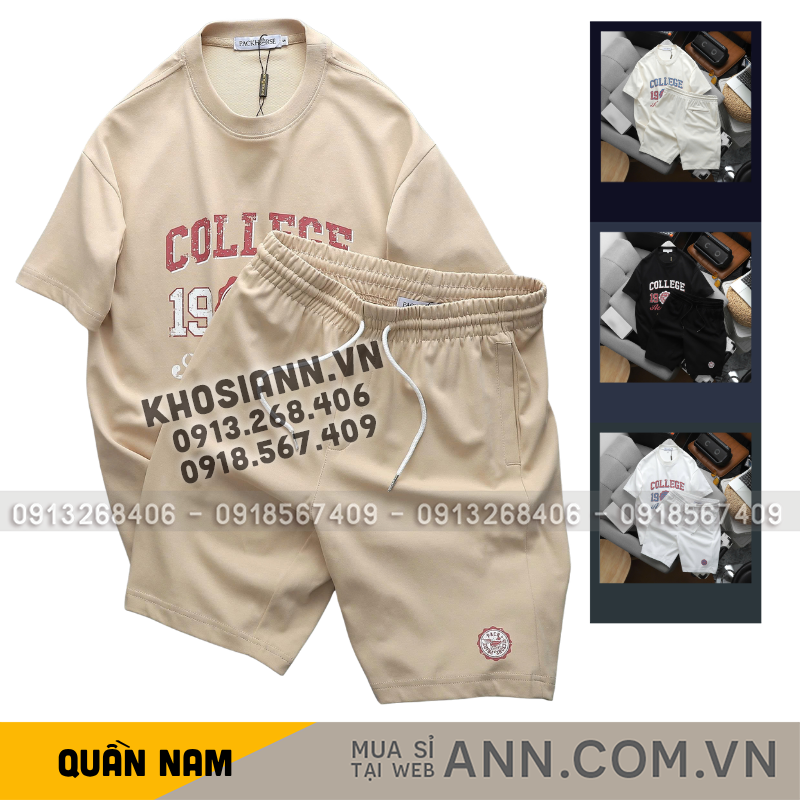 Tổng thể set áo cổ tròn và quần short đồng màu