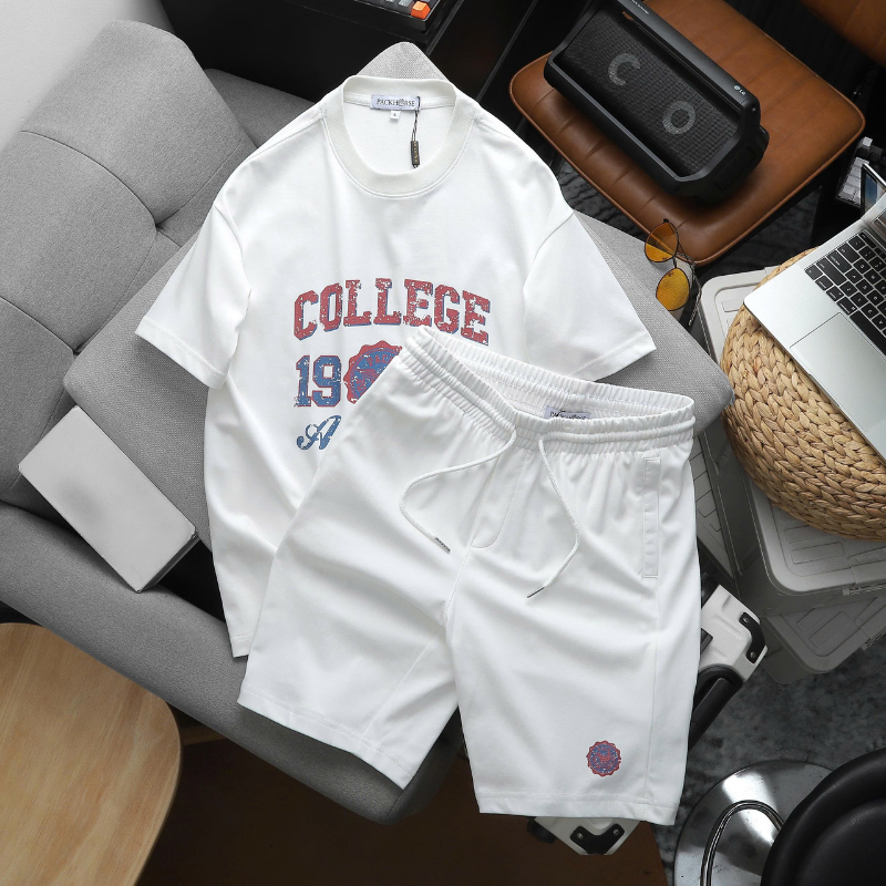 Set Bộ Nam College 1986 Áo Thun Cổ Tròn Quần Short Thun Size M Đến XXL