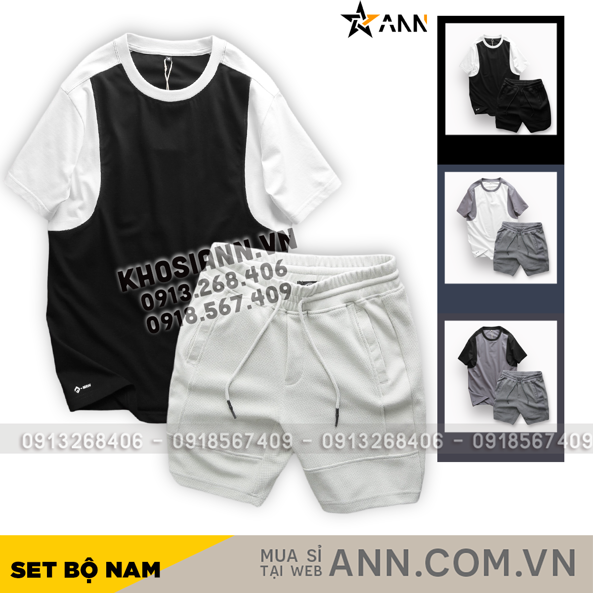 Hình phối nhiều màu của áo cổ tròn và quần short đi kèm