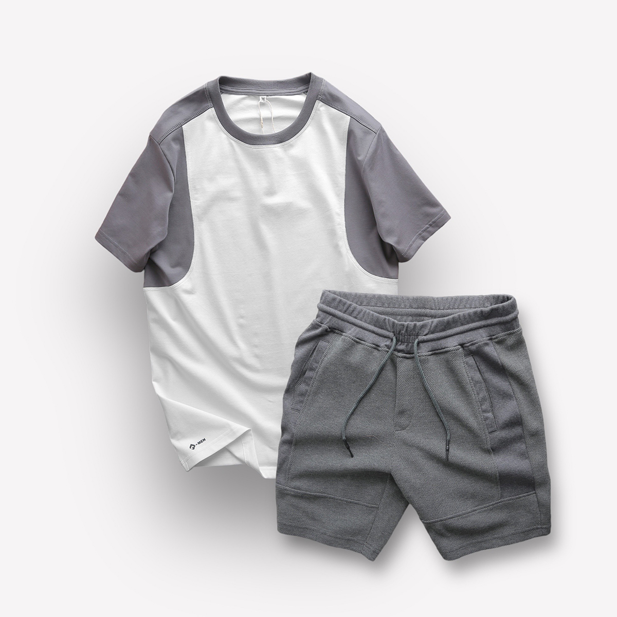 Set Bộ Nam Quần Short Thun Phối Áo Cổ Tròn Tay Màu