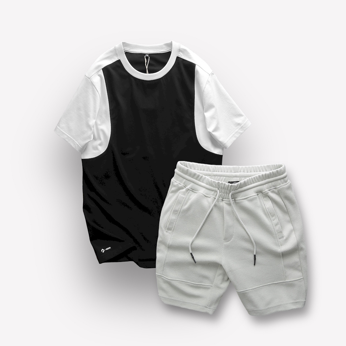 Set Bộ Nam Quần Short Thun Phối Áo Cổ Tròn Tay Màu
