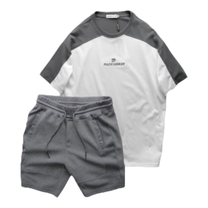 Hình ảnh Set Bộ Nam Quần Short Thun Viền Sọc Phối Áo Thun Cổ Tròn Ovesize Thêu Chữ Pack Horse trong bộ sưu tập áo thun nam cổ tròn