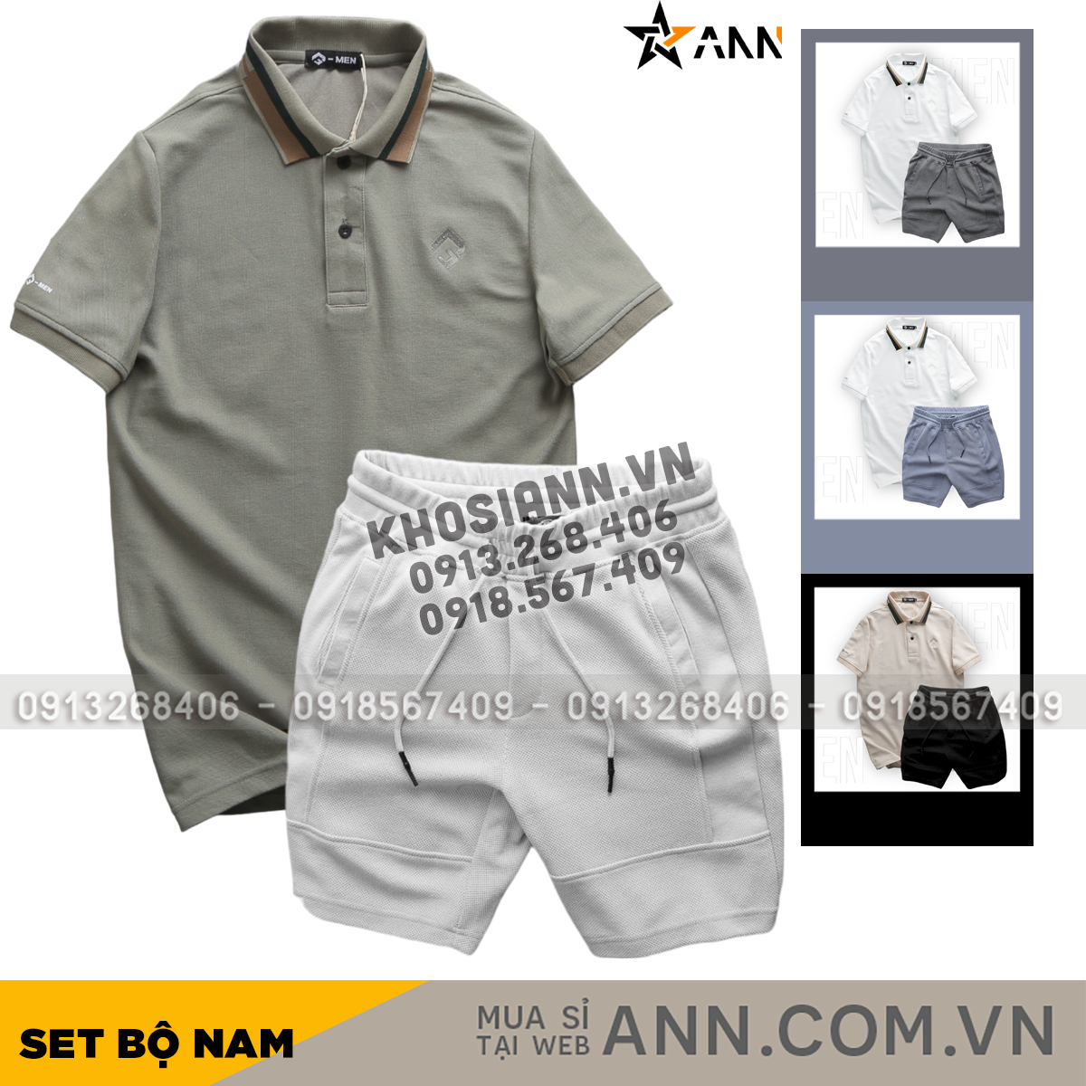 Set Bộ Nam Quần Short Thun Viền Sọc Phối Áo Thun Polo Cổ Bẻ Thêu Chữ G