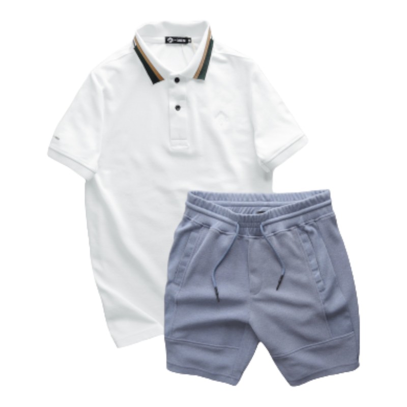 Hình ảnh Set Bộ Nam Quần Short Thun Viền Sọc Phối Áo Thun Polo Cổ Bẻ Thêu Chữ G trong bộ sưu tập quần short nam