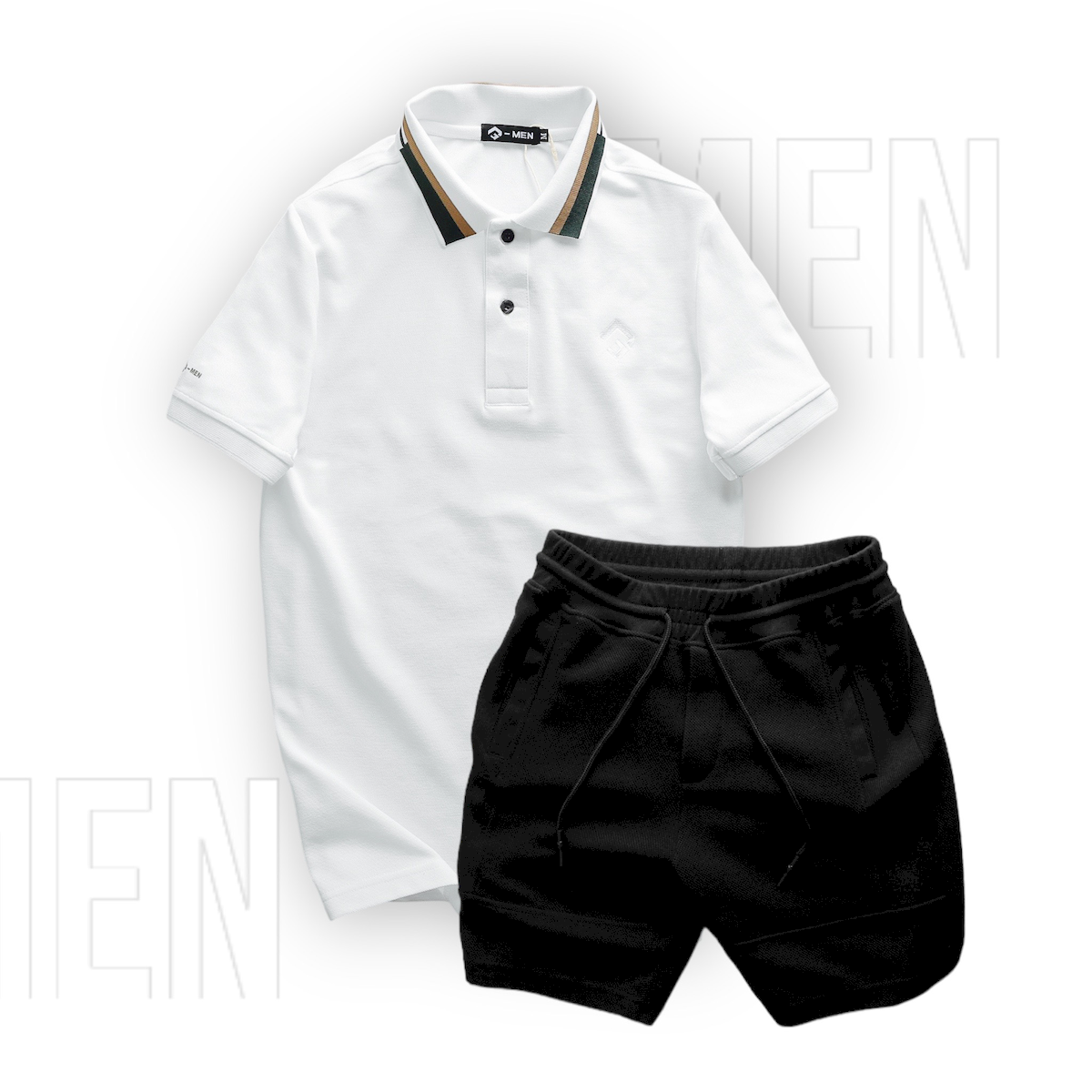 Phối màu áo trắng cùng quần short đen năng động