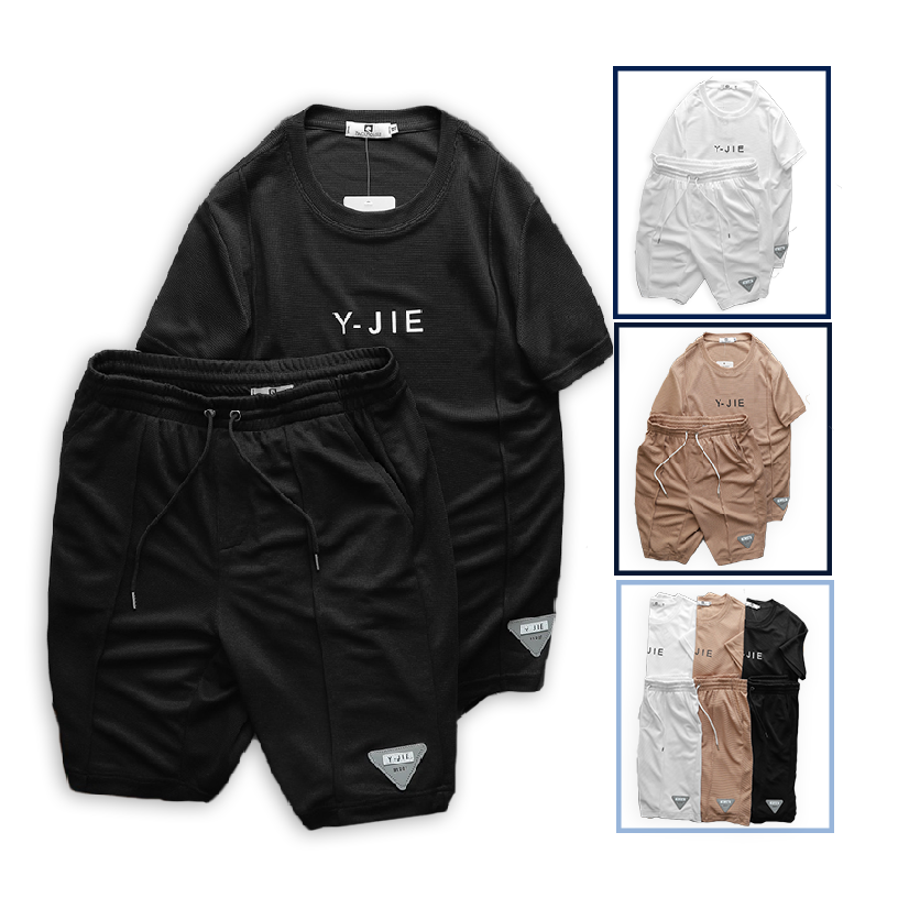 Tổng thể set áo tay ngắn và quần lững màu đen