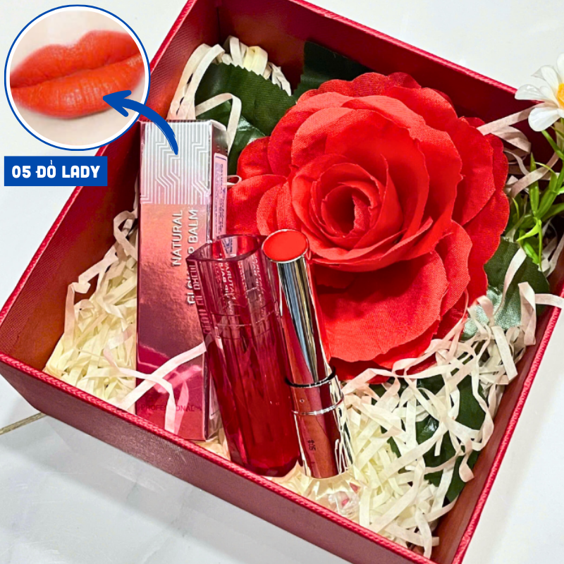 Set Quà Son Dưỡng Môi Embisu Natural Glow Lip Balm Hộp Hoa Rơm Nhiều Màu