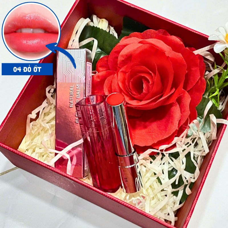 Set Quà Son Dưỡng Môi Embisu Natural Glow Lip Balm Hộp Hoa Rơm Nhiều Màu