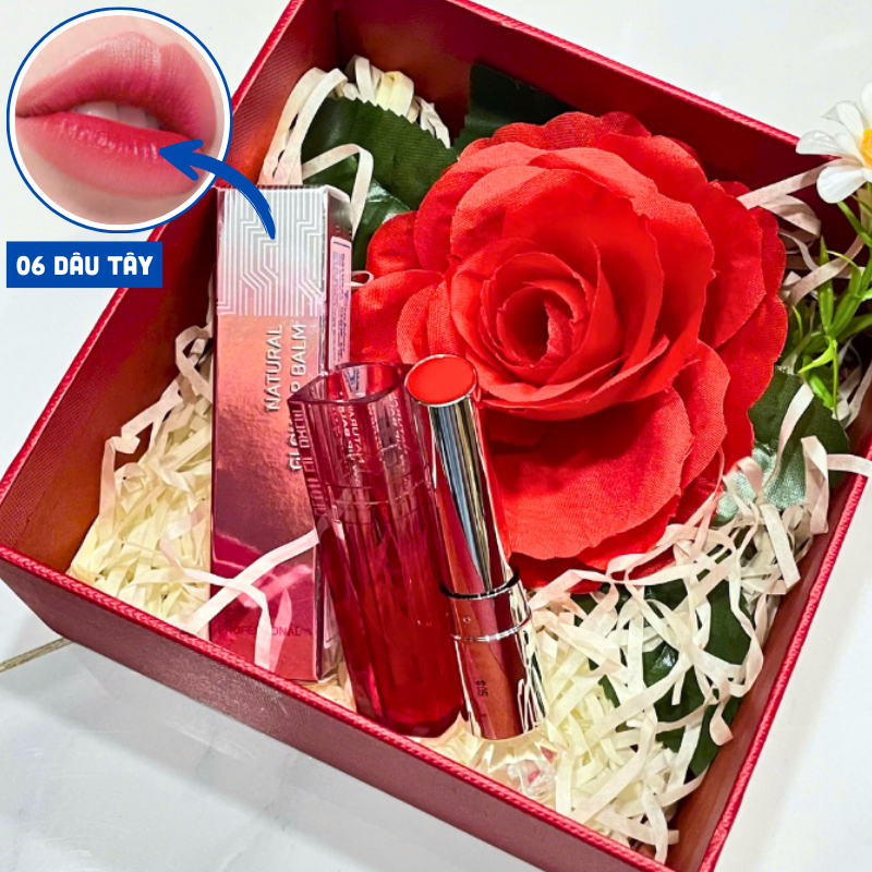Set Quà Son Dưỡng Môi Embisu Natural Glow Lip Balm Hộp Hoa Rơm Nhiều Màu