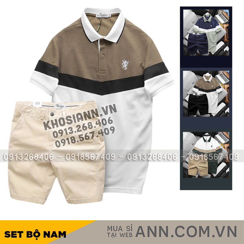 Phối áo polo ba màu cùng quần short kaki sáng màu