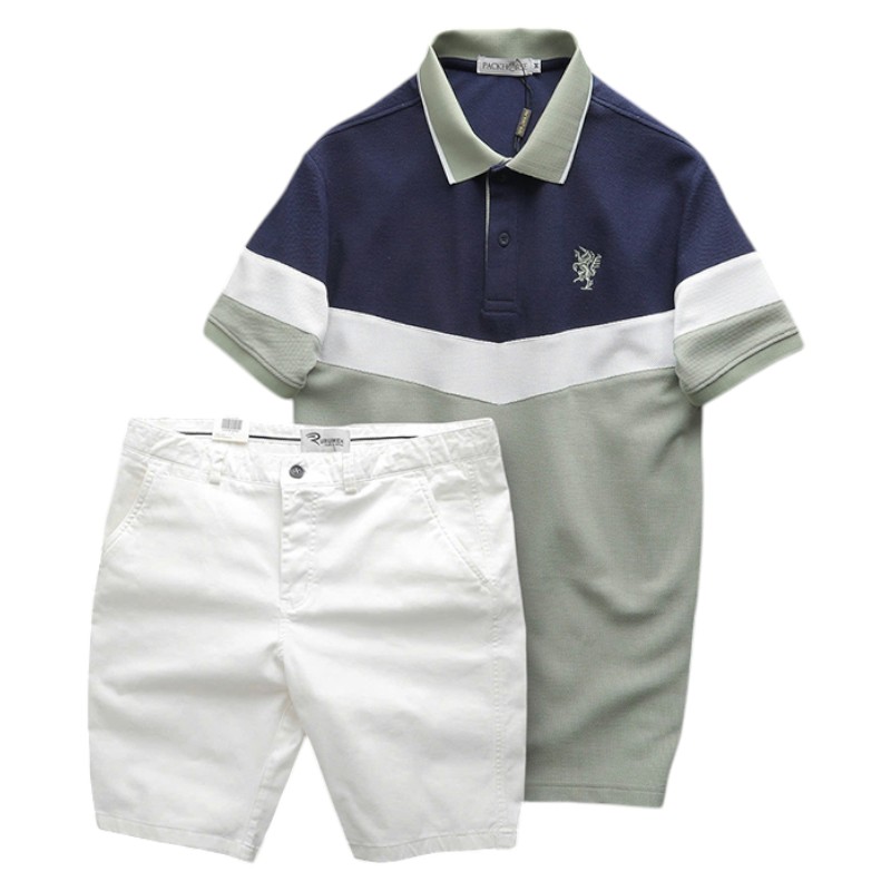 Set Bộ Nam Áo Polo Phối Ba Màu Thêu Logo Trước Ngực + Quần Short Kaki Cao Cấp Có Size 3X