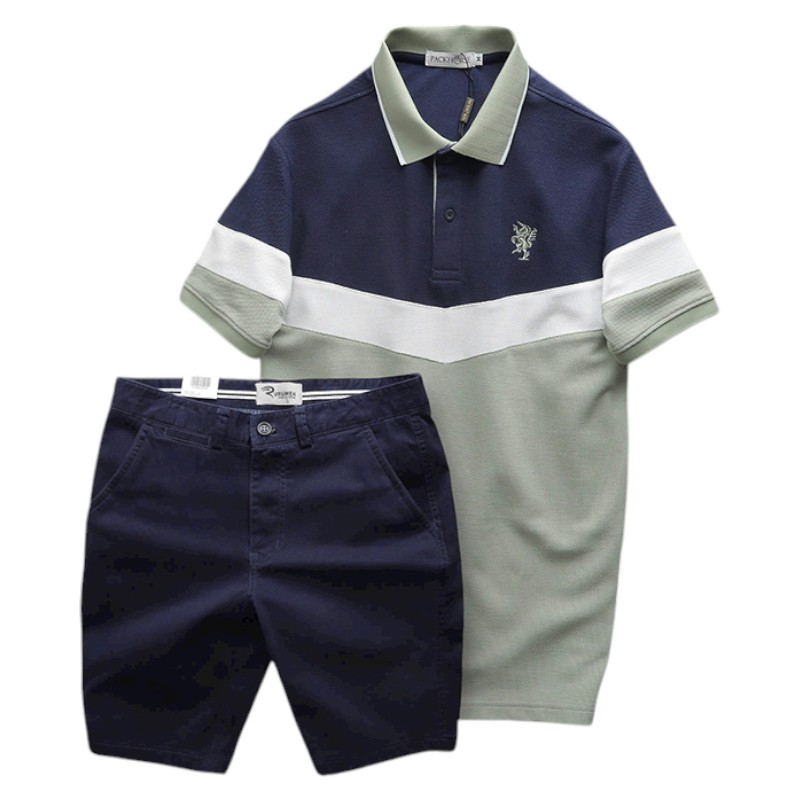 Set Bộ Nam Áo Polo Phối Ba Màu Thêu Logo Trước Ngực + Quần Short Kaki Cao Cấp Có Size 3X