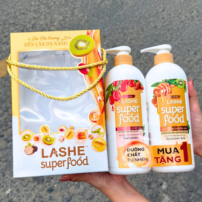 Hình ảnh Set Quà Tặng Combo 2 Sữa Tắm LASHE SUPERFOOD Vitamin E 610g trong bộ sưu tập quà tặng