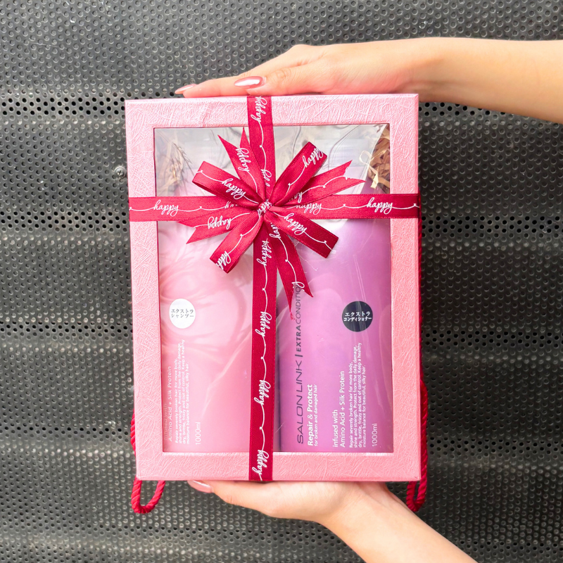 Set quà dầu gội xả Kumano Yushi Salon Link Extra không silicon 1000ml/chai