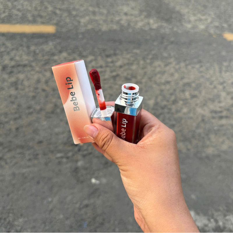 Set Quà Tặng Son Môi Bebe Lip Màu Đỏ Cam - Hộp Chữ Nhật Nhỏ Hoa Rơm Nhiều Màu