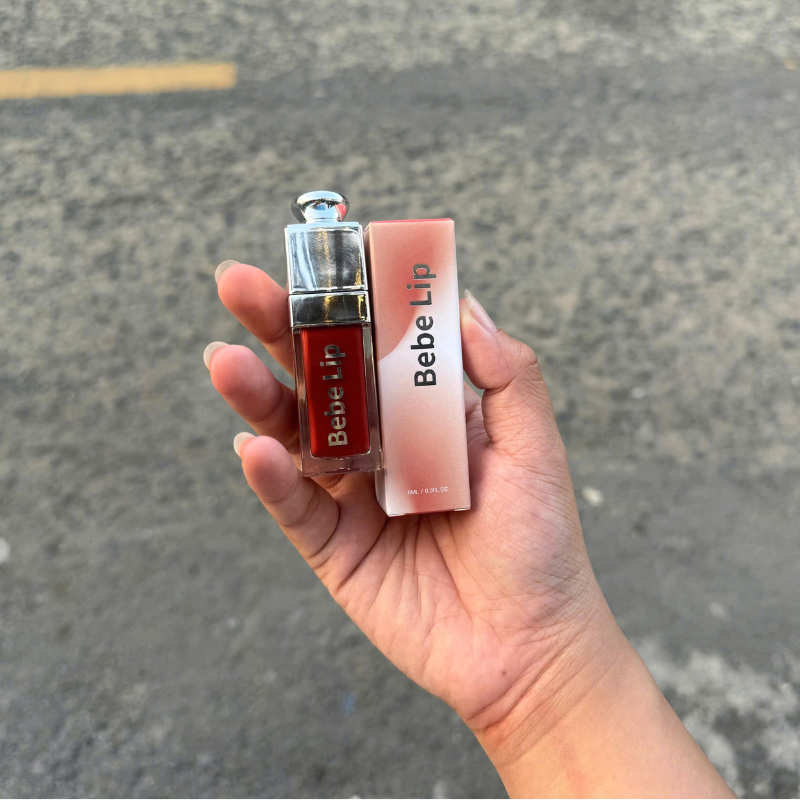 Set Quà Tặng Son Môi Bebe Lip Màu Đỏ Cam - Hộp Chữ Nhật Nhỏ Hoa Rơm Nhiều Màu