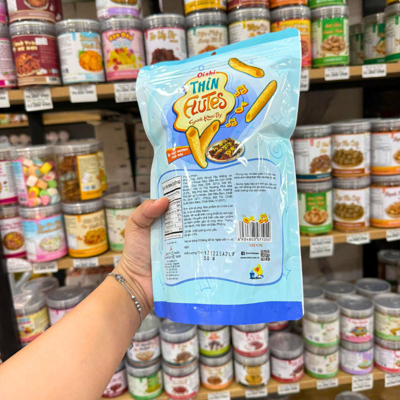 Snack Khoai Tây Oishi Thin Flutes Vị Thịt Nướng Phô Mai 50g