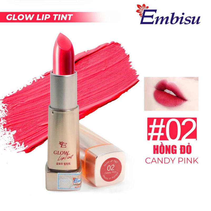 Ảnh swatch #02 Hồng đỏ Candy Pink kèm vệt màu và thỏi son