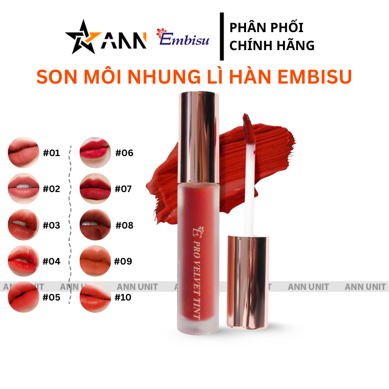 Bảng màu từ #01 đến #10 của dòng son