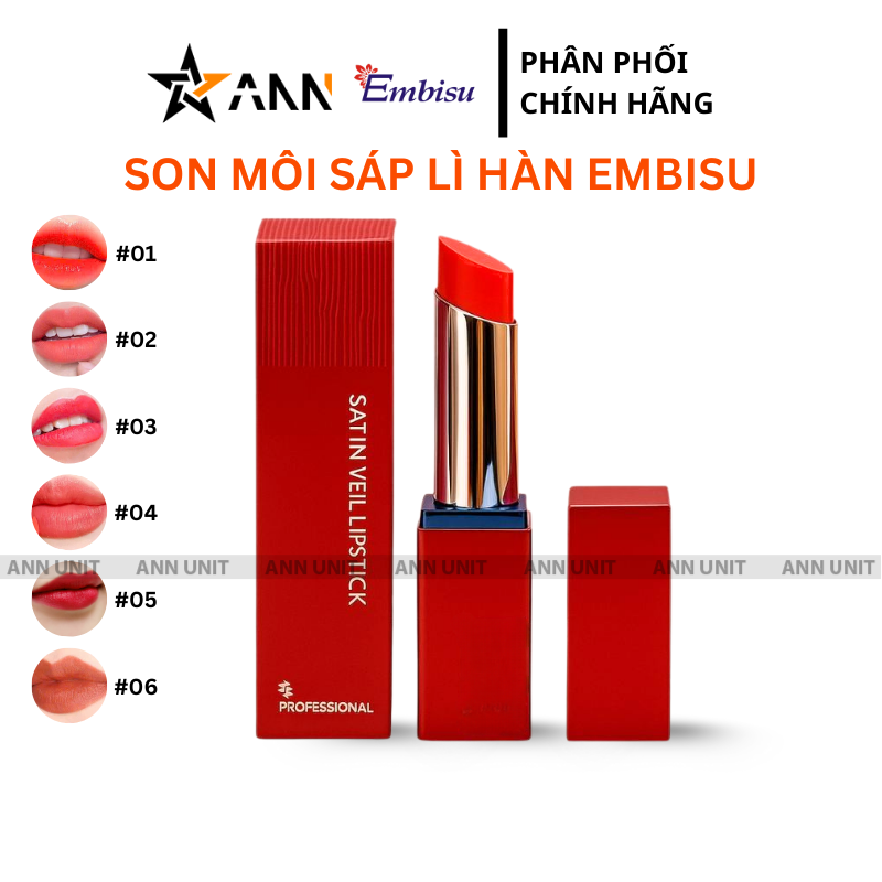 Son Môi Sáp Lì Embisu Satin Veil Lipstick Hàn Quốc - 6 Màu