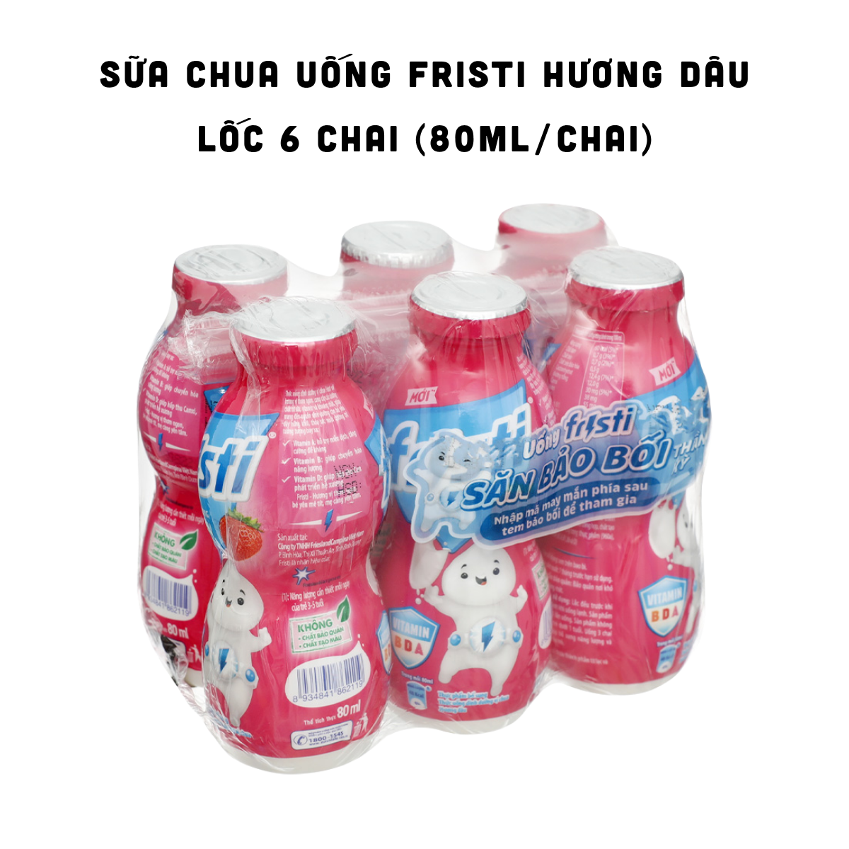 Sữa Chua Uống FRISTI Hương Dâu Lốc 6 Chai 80ml/Chai Màu Hồng