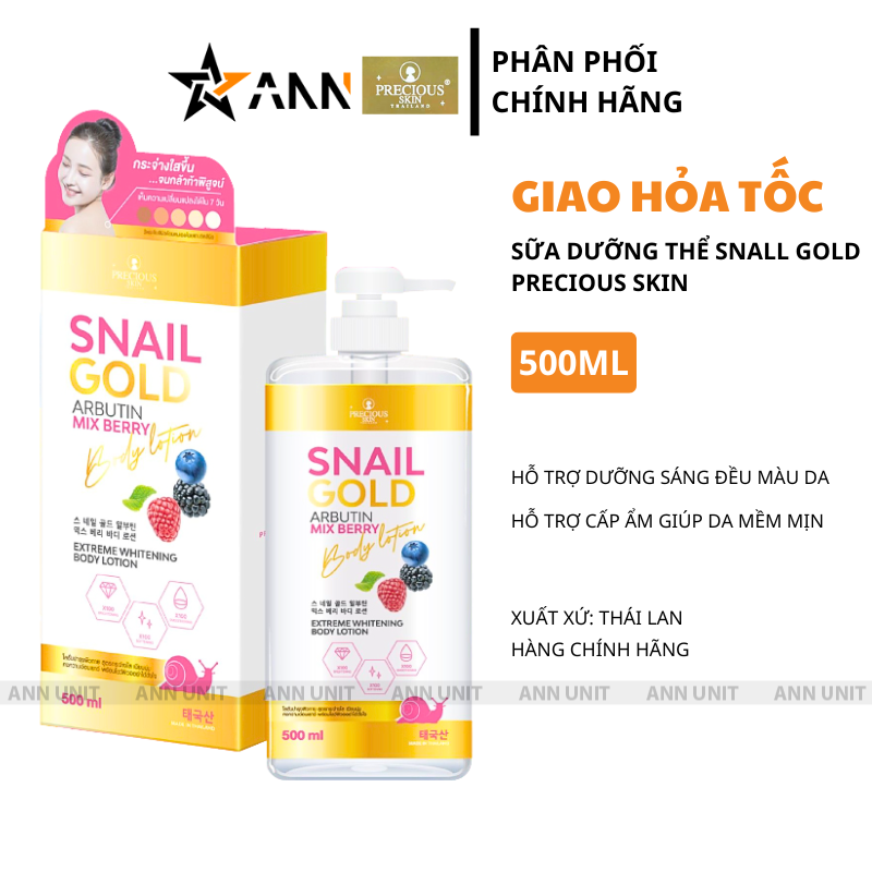 Sữa Dưỡng Thể Precious Skin Snail Gold Arbutin Mix Berry 500ml