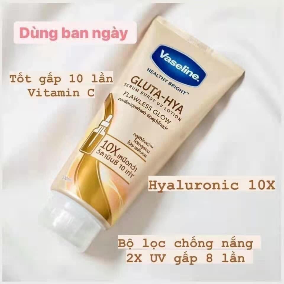 Sữa dưỡng thể Vaseline Healthy Bright Gluta-Hya Serum Burst UV Lotion Flawless Glow 330ml