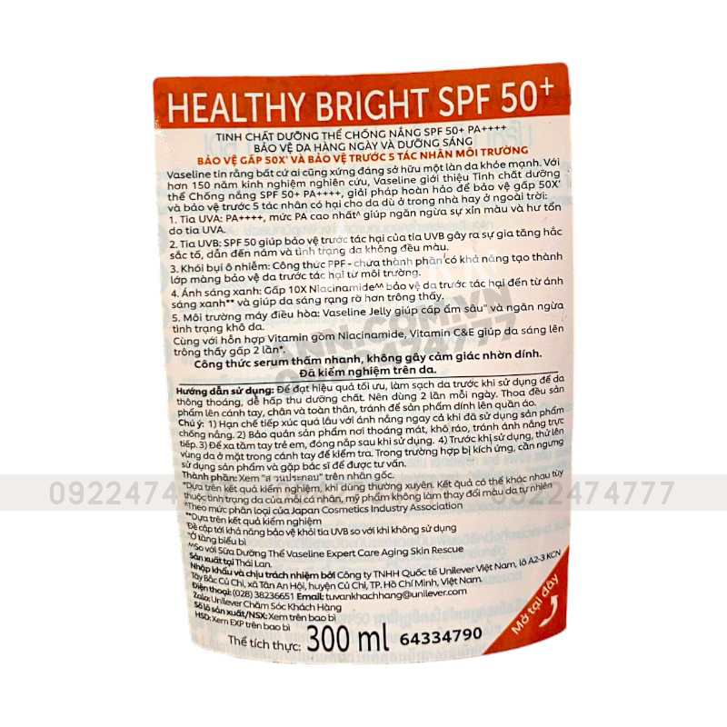 Mặt sau sản phẩm với thông tin thành phần và hướng dẫn sử dụng