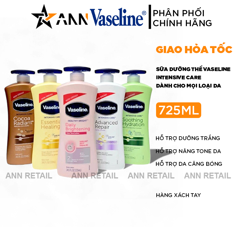 Các dòng sữa dưỡng thể Vaseline với dạng chai vòi nhấn tiện dùng