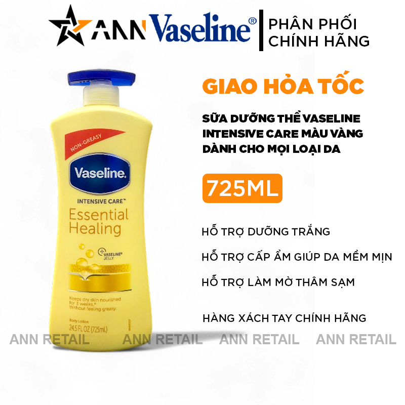 Sữa Dưỡng Thể Vaseline Intensive Care Essential Healing Màu Vàng 725ml