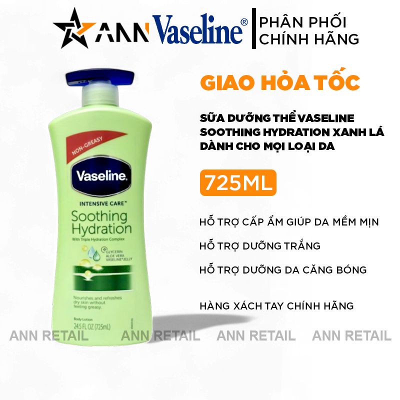 Sữa Dưỡng Thể Vaseline Intensive Care Soothing Hydration Màu Xanh Lá 725ml