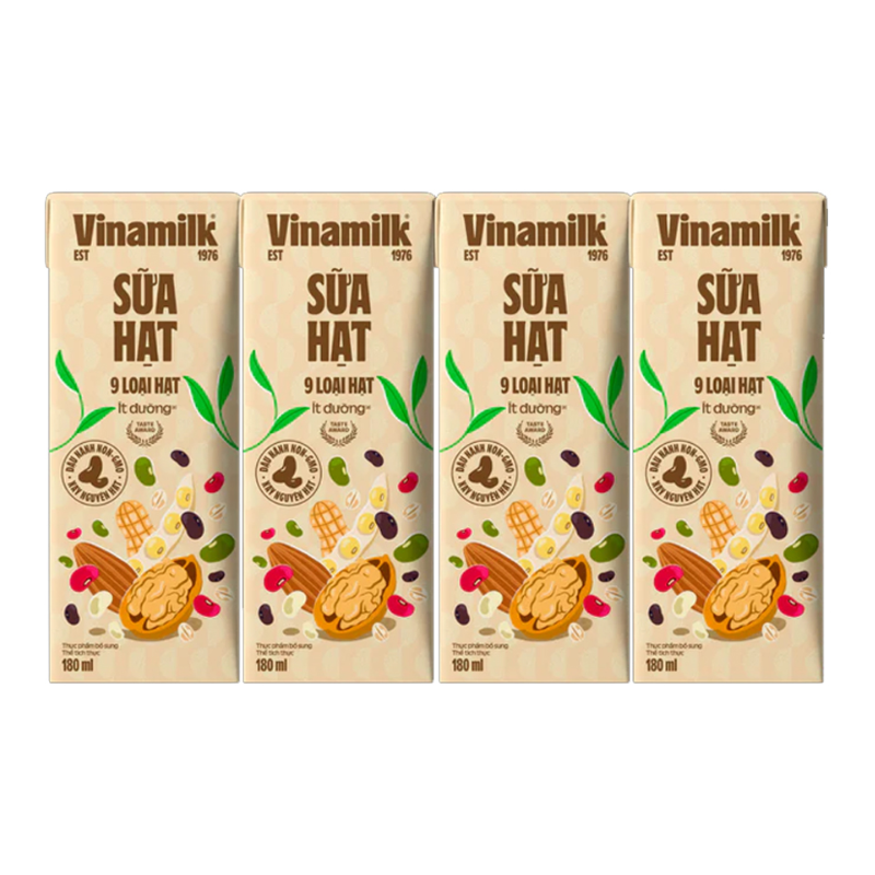 1 Lốc 4 Hộp Sữa Hạt VINAMILK 9 Loại Hạt Ít Đường 180ml/Hộp – một lựa chọn đáng tham khảo trong Vinamilk