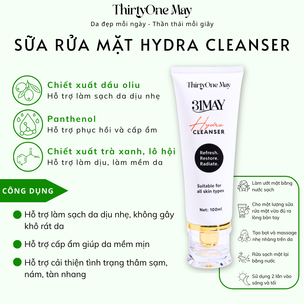 Sữa Rửa Mặt 31may Hydra Cleanser 100ml - Sữa Rửa Mặt Thirty One May