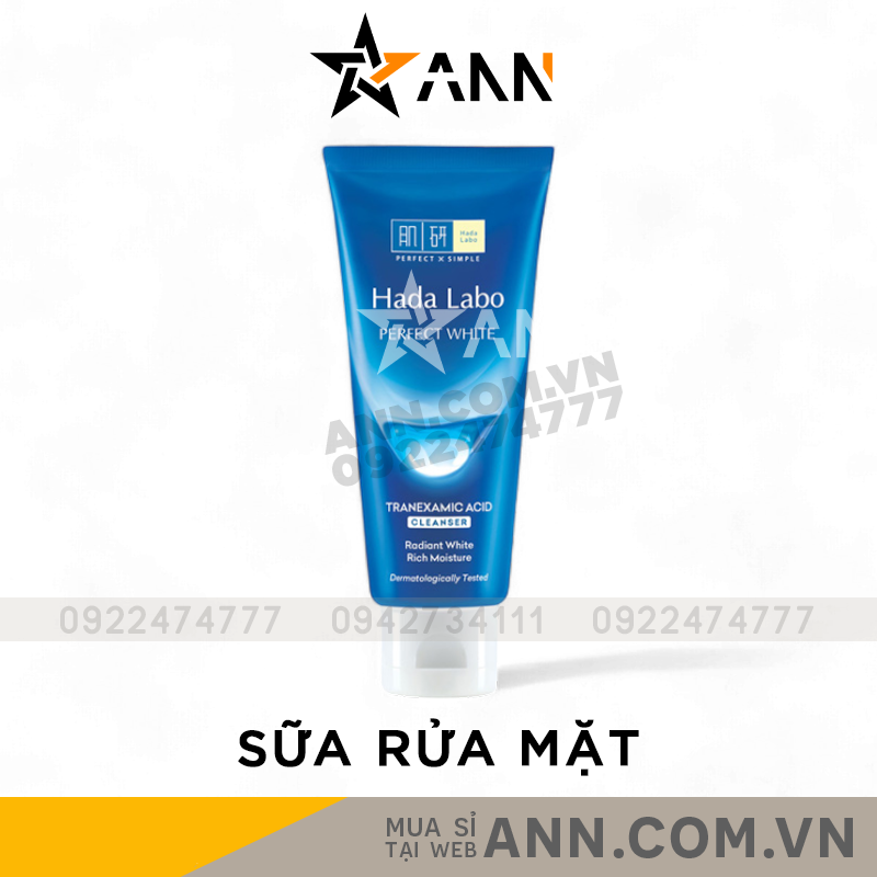 Mặt trước bao bì với tên dòng Perfect White nổi bật trên nền xanh