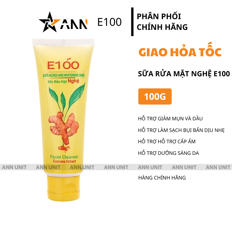 Hình ảnh sản phẩm và thông tin quy cách 100g trên nền quảng bá