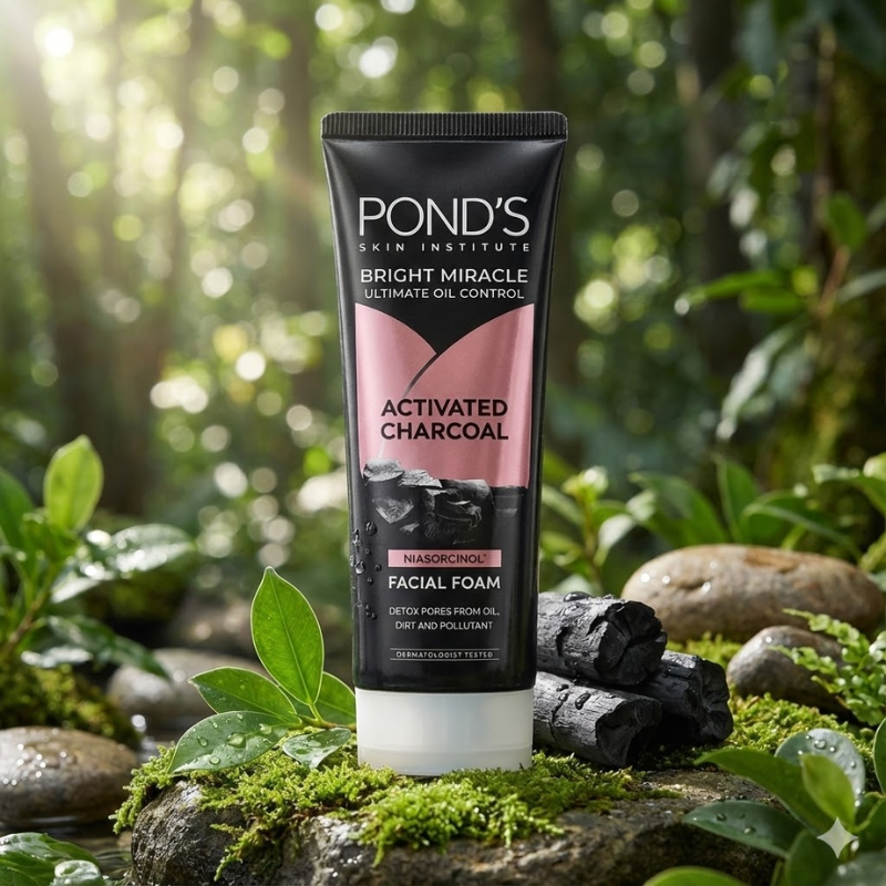 Mặt trước tuýp thể hiện dòng Activated Charcoal và dạng Facial Foam