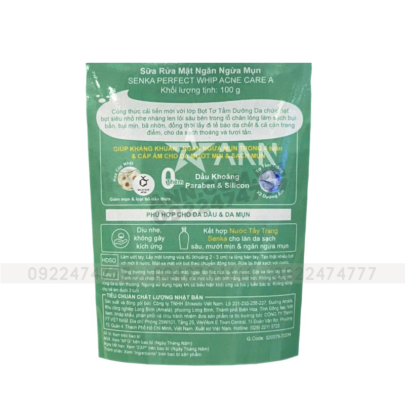 Mặt sau bao bì với hướng dẫn và thông tin sản phẩm
