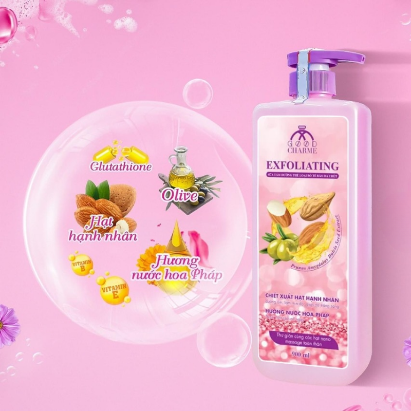 Sữa tắm tẩy tế bào chết Good Charme Exfoliating hạt hạnh nhân hương nước hoa Pháp 900ml