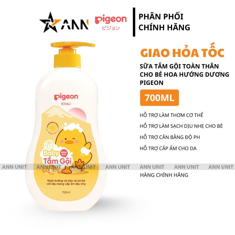 Sữa Tắm Gội Toàn Thân Cho Bé Pigeon Hương Hoa Hướng Dương 700ml