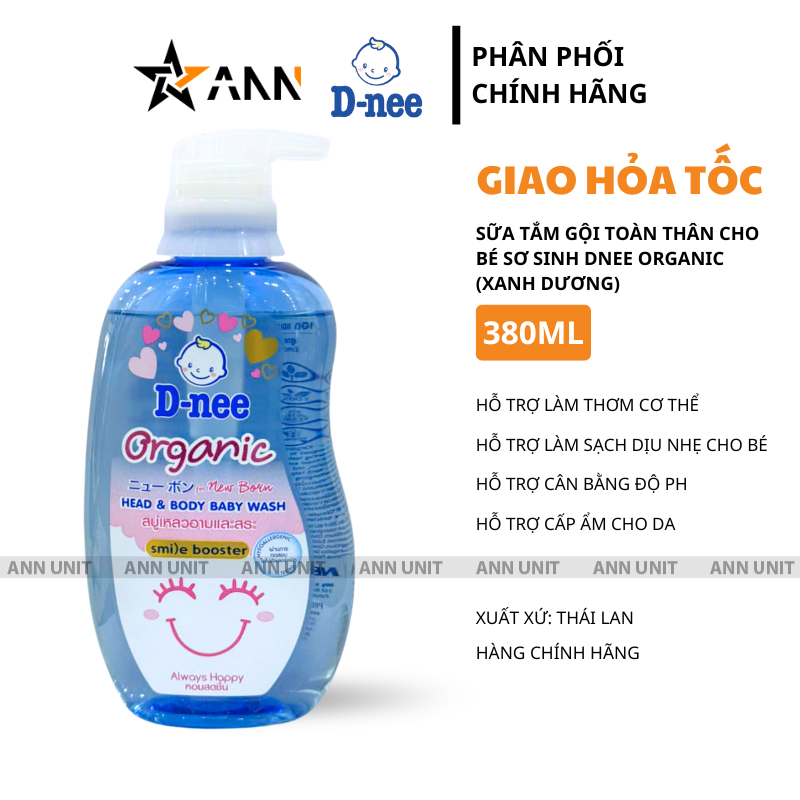 Sữa tắm gội toàn thân cho bé Dnee Organic New Born Màu Xanh Dương 380ml