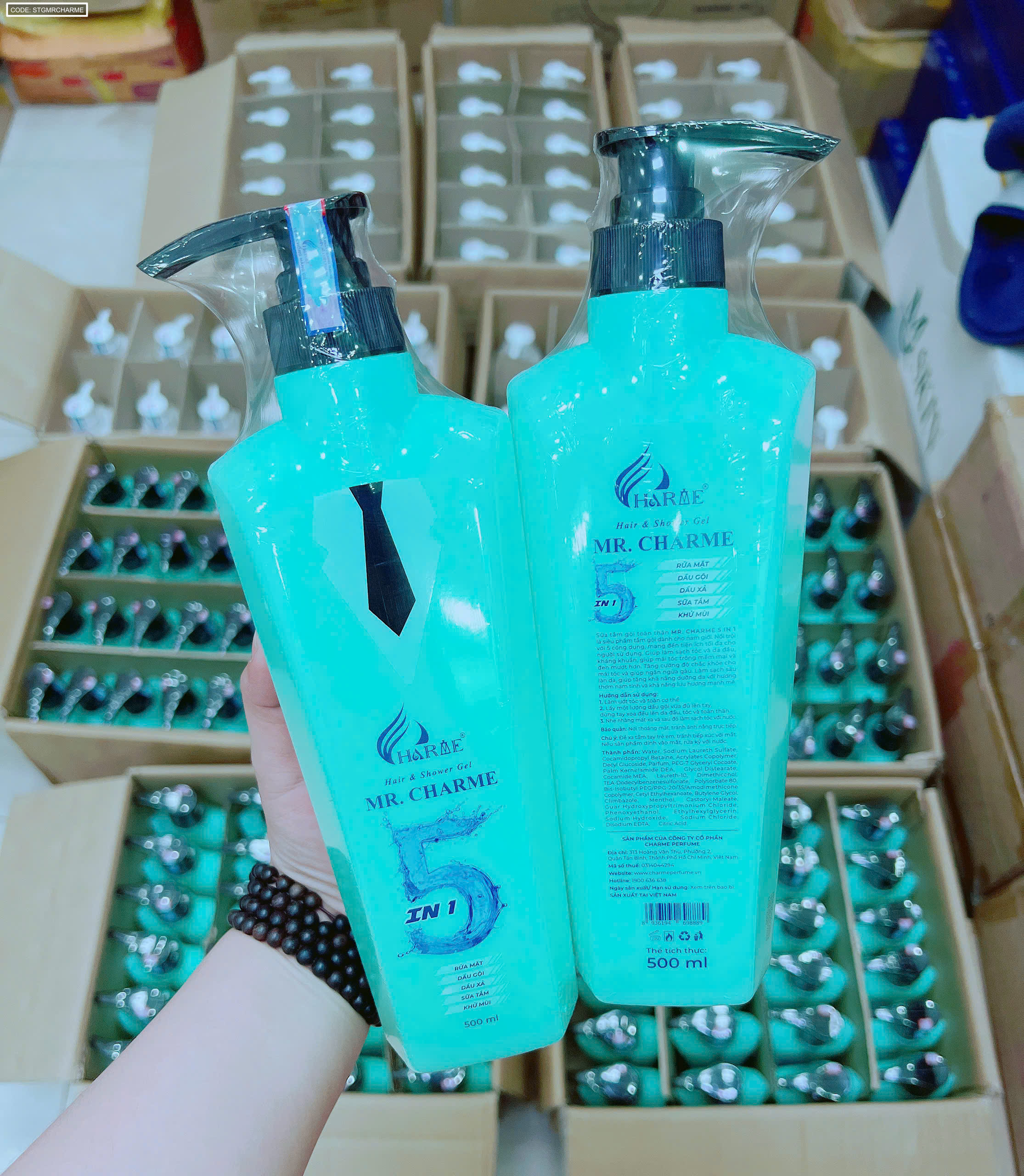 Mặt trước và mặt sau chai dung tích 500ml