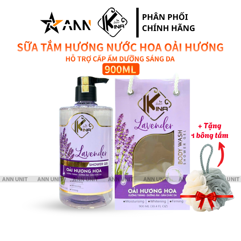 Sữa Tắm Kina Labo Lavender Oải Hương Hoa 900ml Tặng Kèm 1 Bông Tắm