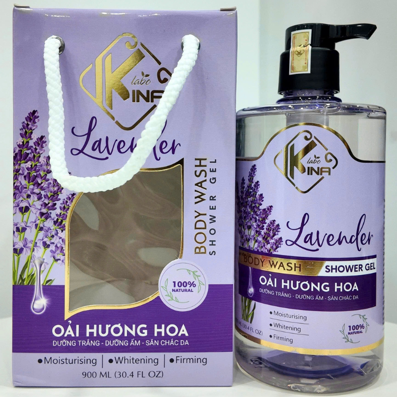 Thiết kế chai vòi nhấn và hộp màu tím của phiên bản lavender