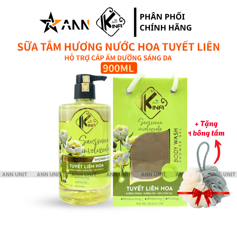 Sữa Tắm Kina Hương Nước Hoa Tuyết Liên 900ml Tặng Kèm 1 Bông Tắm