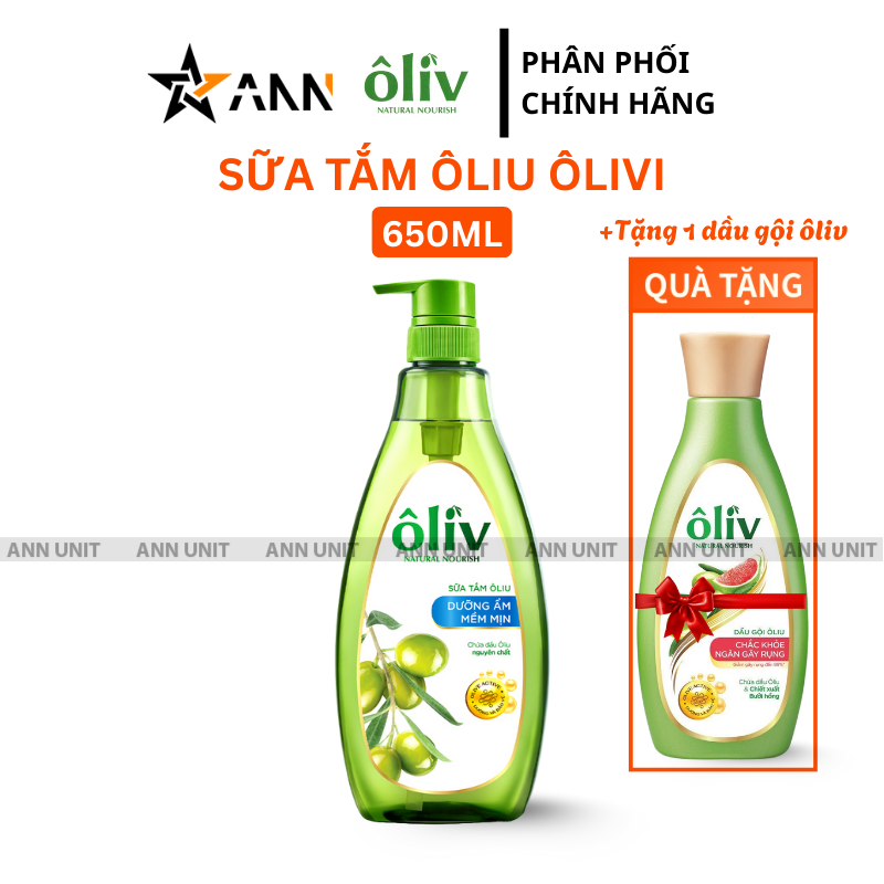 Sữa Tắm Ôliu Oliv 3X Dưỡng Ẩm 650ml Tặng 1 Dầu Gội Ôliu Giúp Giảm Gãy Rụng Tóc