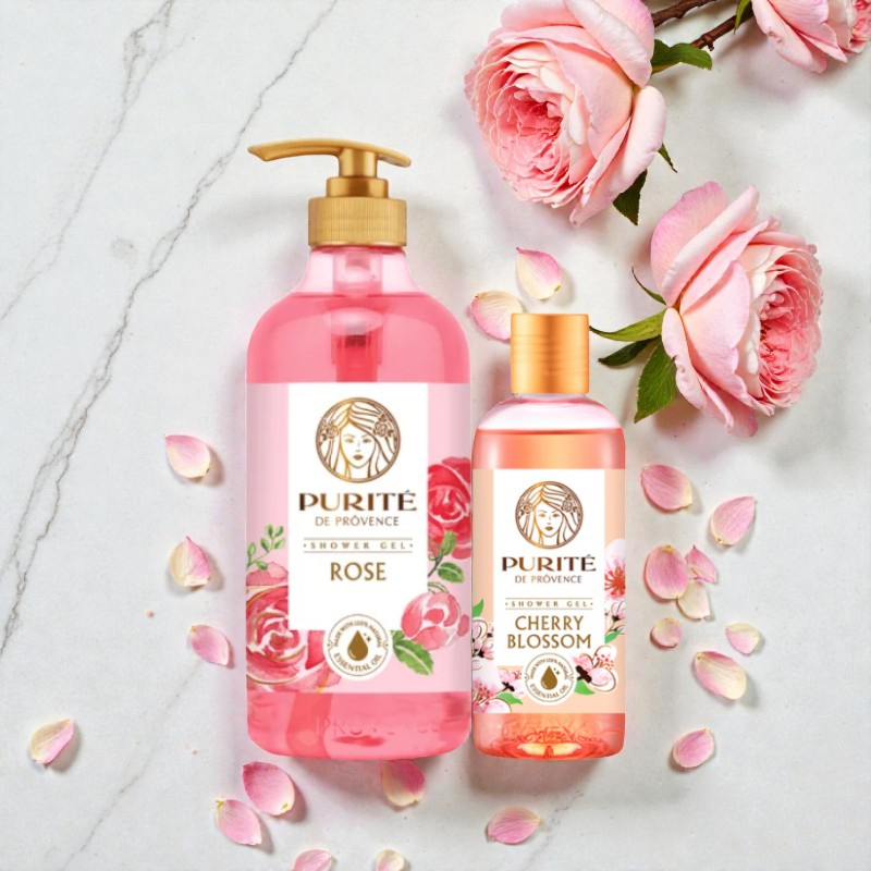 Sữa Tắm Purite Hương Hoa Hồng Rose 850ml (1 Chai) - Tặng 1 Chai Sữa Tắm Hương Hoa Anh Đào Cherry Blossom