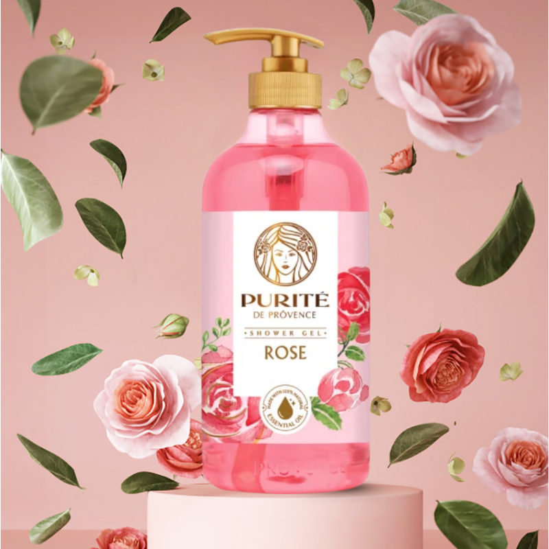 Sữa Tắm Purite Hương Hoa Hồng Rose 850ml (1 Chai) - Tặng 1 Chai Sữa Tắm Hương Hoa Anh Đào Cherry Blossom