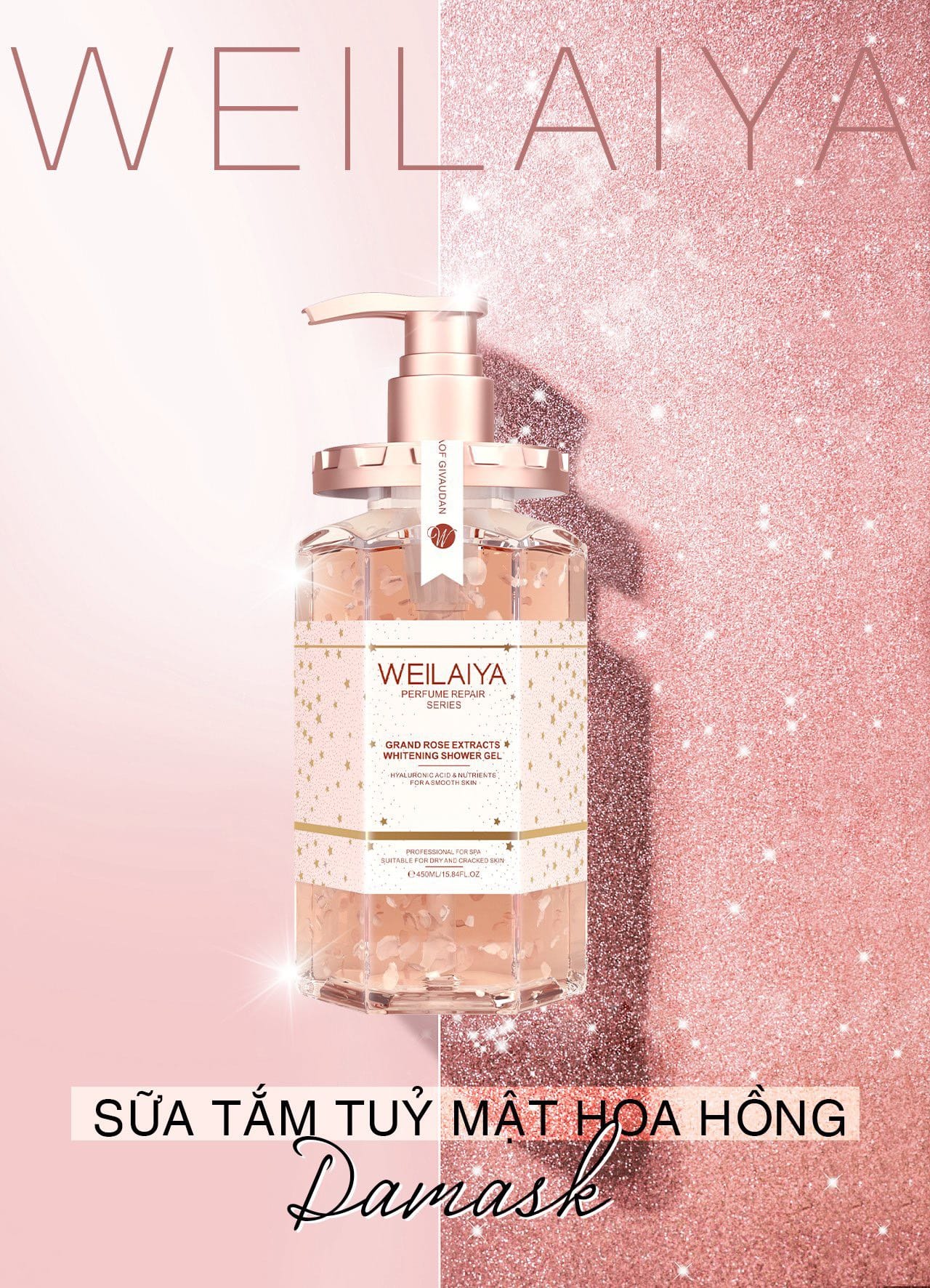 Sữa tắm cánh hoa hồng Weilaiya Grand Rose Extracts Whitening Shower Gel 450ml