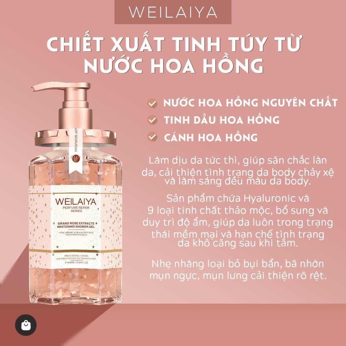 Sữa tắm cánh hoa hồng Weilaiya Grand Rose Extracts Whitening Shower Gel 450ml